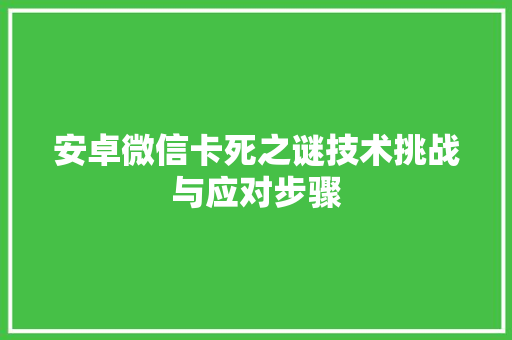 安卓微信卡死之谜技术挑战与应对步骤