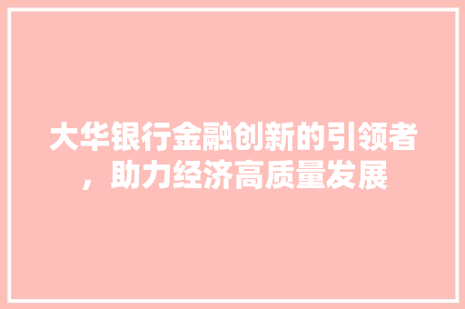 大华银行金融创新的引领者，助力经济高质量发展
