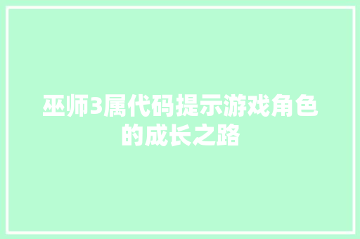 巫师3属代码提示游戏角色的成长之路