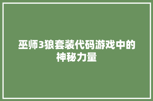 巫师3狼套装代码游戏中的神秘力量