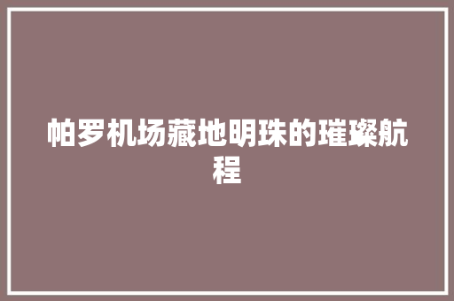 帕罗机场藏地明珠的璀璨航程