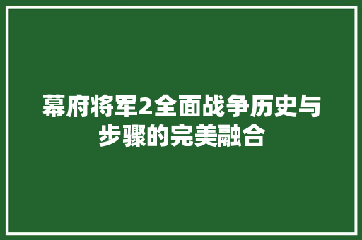 幕府将军2全面战争历史与步骤的完美融合