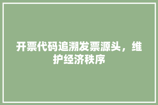 开票代码追溯发票源头，维护经济秩序