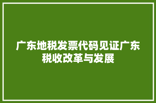 广东地税发票代码见证广东税收改革与发展