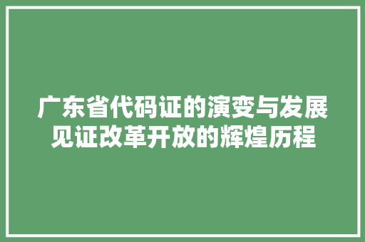 广东省代码证的演变与发展见证改革开放的辉煌历程