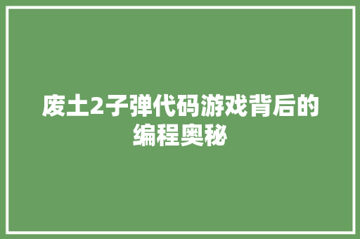 废土2子弹代码游戏背后的编程奥秘