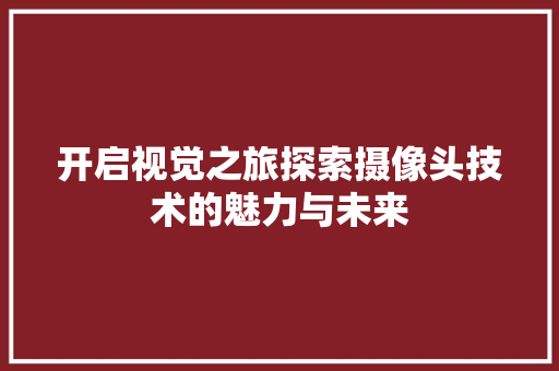 开启视觉之旅探索摄像头技术的魅力与未来