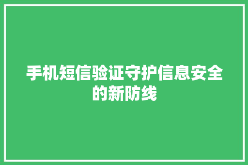 手机短信验证守护信息安全的新防线