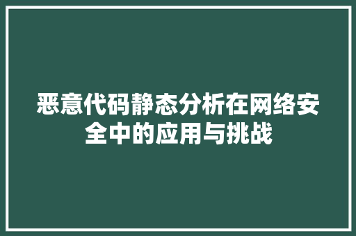 恶意代码静态分析在网络安全中的应用与挑战