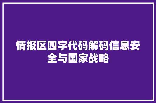 情报区四字代码解码信息安全与国家战略