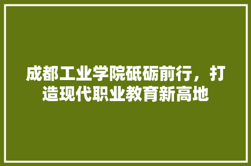 成都工业学院砥砺前行，打造现代职业教育新高地
