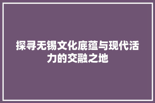 探寻无锡文化底蕴与现代活力的交融之地