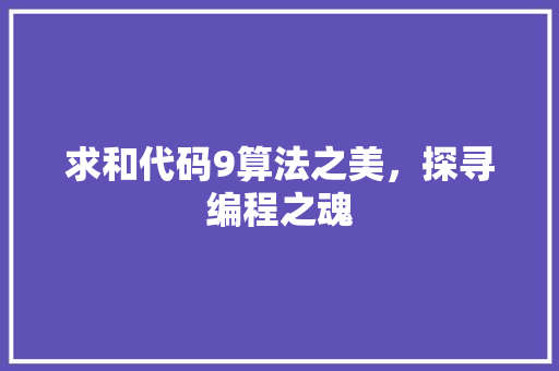 求和代码9算法之美，探寻编程之魂