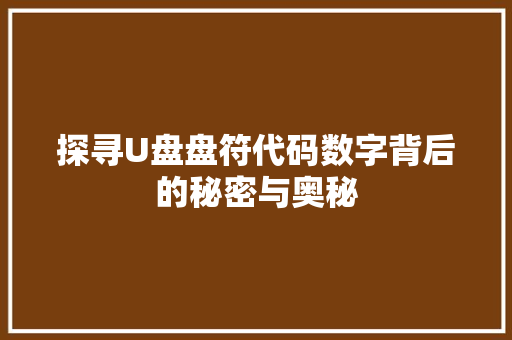 探寻U盘盘符代码数字背后的秘密与奥秘
