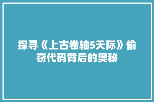 探寻《上古卷轴5天际》偷窃代码背后的奥秘