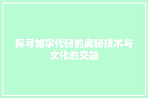 探寻加字代码的奥秘技术与文化的交融