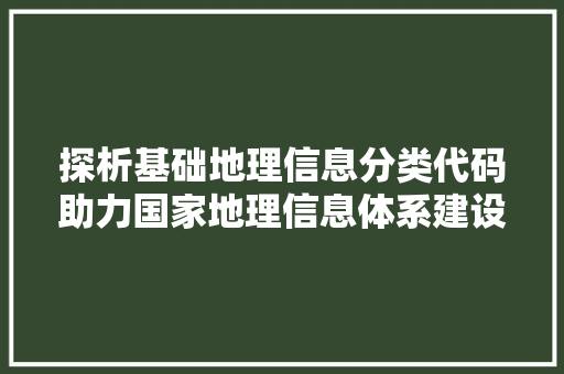 探析基础地理信息分类代码助力国家地理信息体系建设