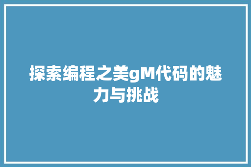 探索编程之美gM代码的魅力与挑战