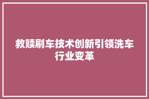 救赎刷车技术创新引领洗车行业变革