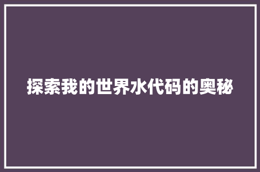 探索我的世界水代码的奥秘