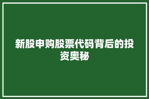 新股申购股票代码背后的投资奥秘