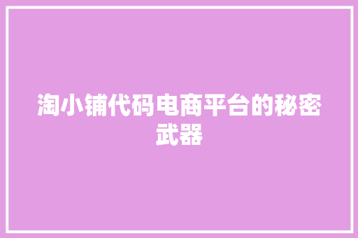 淘小铺代码电商平台的秘密武器