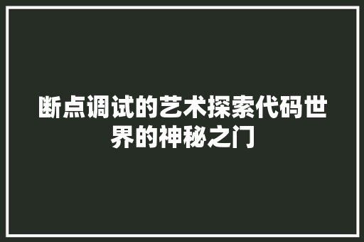 断点调试的艺术探索代码世界的神秘之门