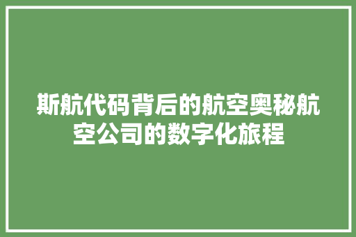 斯航代码背后的航空奥秘航空公司的数字化旅程