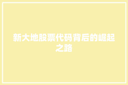 新大地股票代码背后的崛起之路