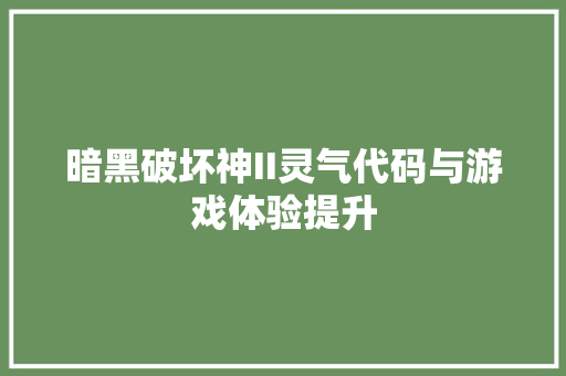 暗黑破坏神II灵气代码与游戏体验提升
