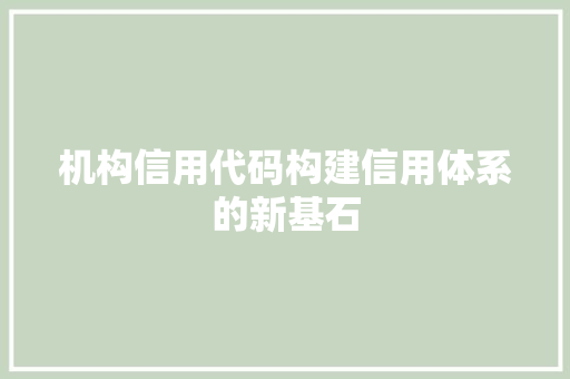 机构信用代码构建信用体系的新基石