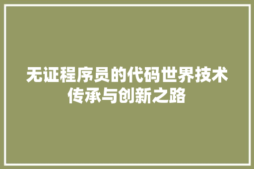 无证程序员的代码世界技术传承与创新之路