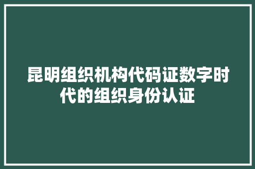 昆明组织机构代码证数字时代的组织身份认证