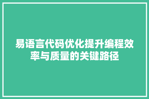 易语言代码优化提升编程效率与质量的关键路径