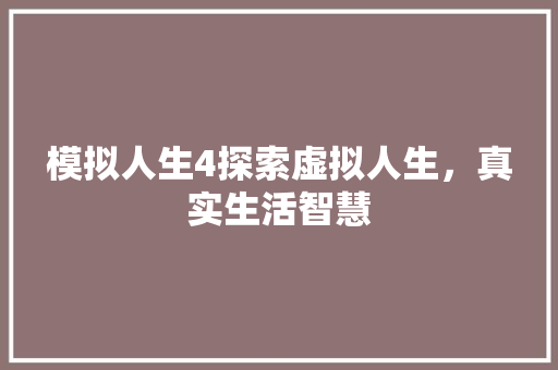 模拟人生4探索虚拟人生，真实生活智慧