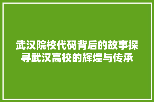 武汉院校代码背后的故事探寻武汉高校的辉煌与传承