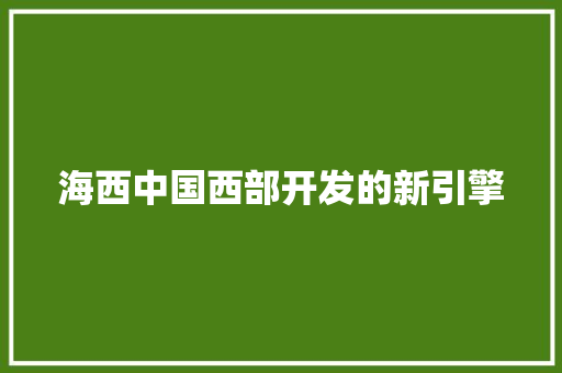 海西中国西部开发的新引擎