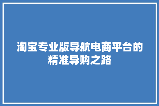 淘宝专业版导航电商平台的精准导购之路