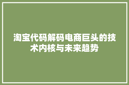 淘宝代码解码电商巨头的技术内核与未来趋势