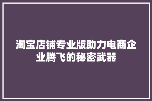 淘宝店铺专业版助力电商企业腾飞的秘密武器