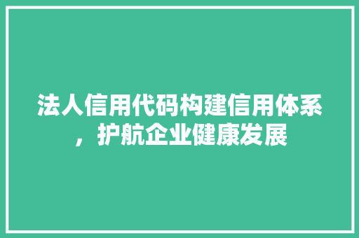 法人信用代码构建信用体系，护航企业健康发展