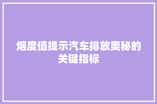 烟度值提示汽车排放奥秘的关键指标