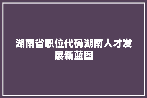 湖南省职位代码湖南人才发展新蓝图