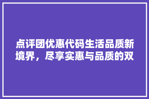 点评团优惠代码生活品质新境界，尽享实惠与品质的双重盛宴