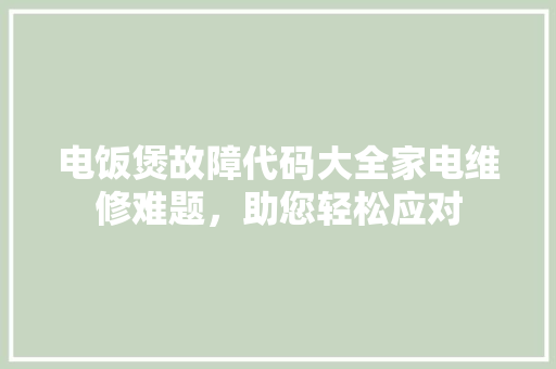 电饭煲故障代码大全家电维修难题，助您轻松应对