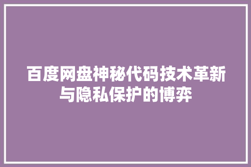 百度网盘神秘代码技术革新与隐私保护的博弈