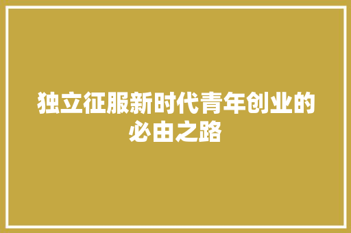 独立征服新时代青年创业的必由之路