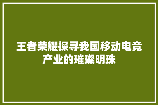 王者荣耀探寻我国移动电竞产业的璀璨明珠