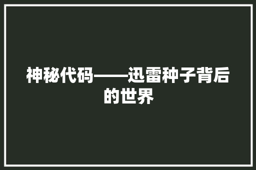 神秘代码——迅雷种子背后的世界