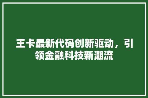 王卡最新代码创新驱动，引领金融科技新潮流